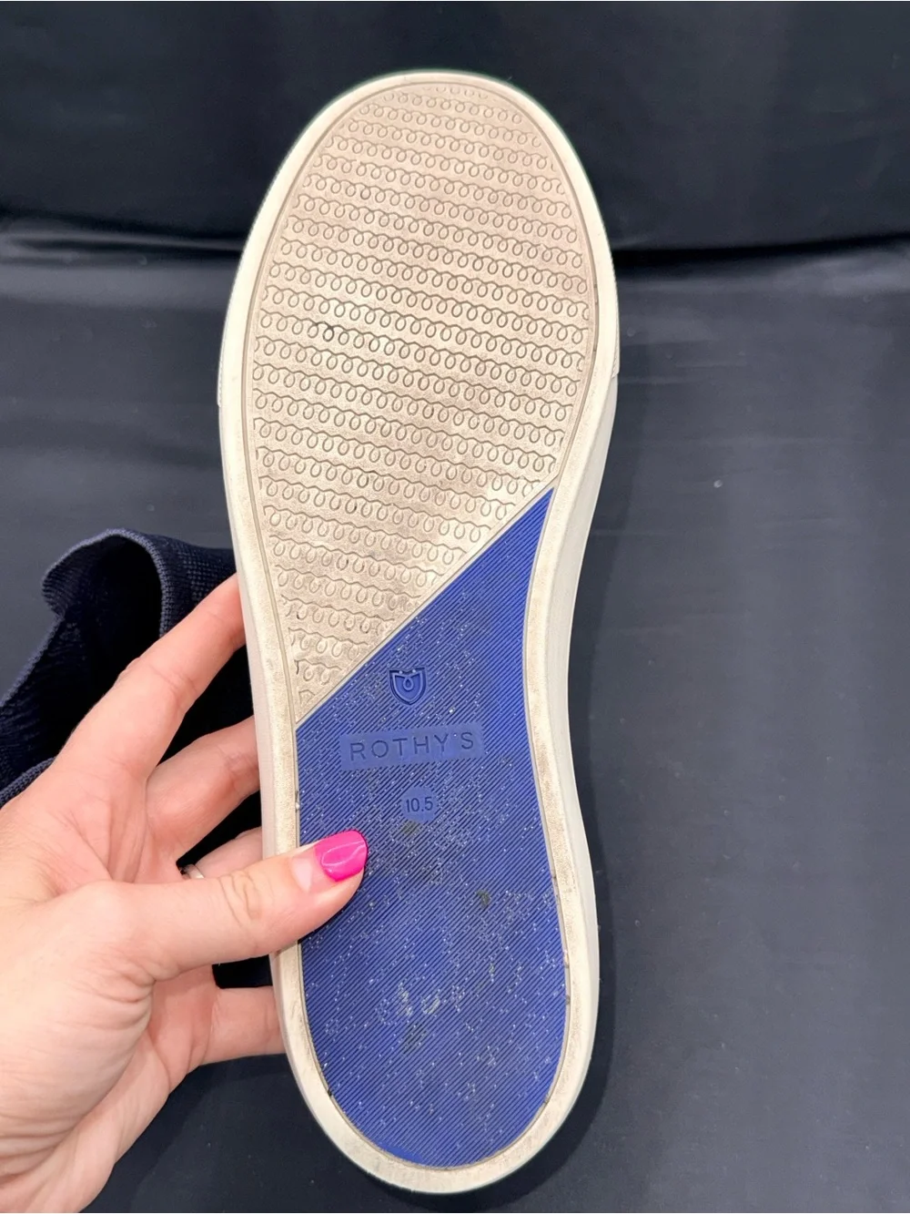 Rothys The Chelsea Navy Blue Knit Ankle Bootie Sneaker Slip On Minimalist 10.5